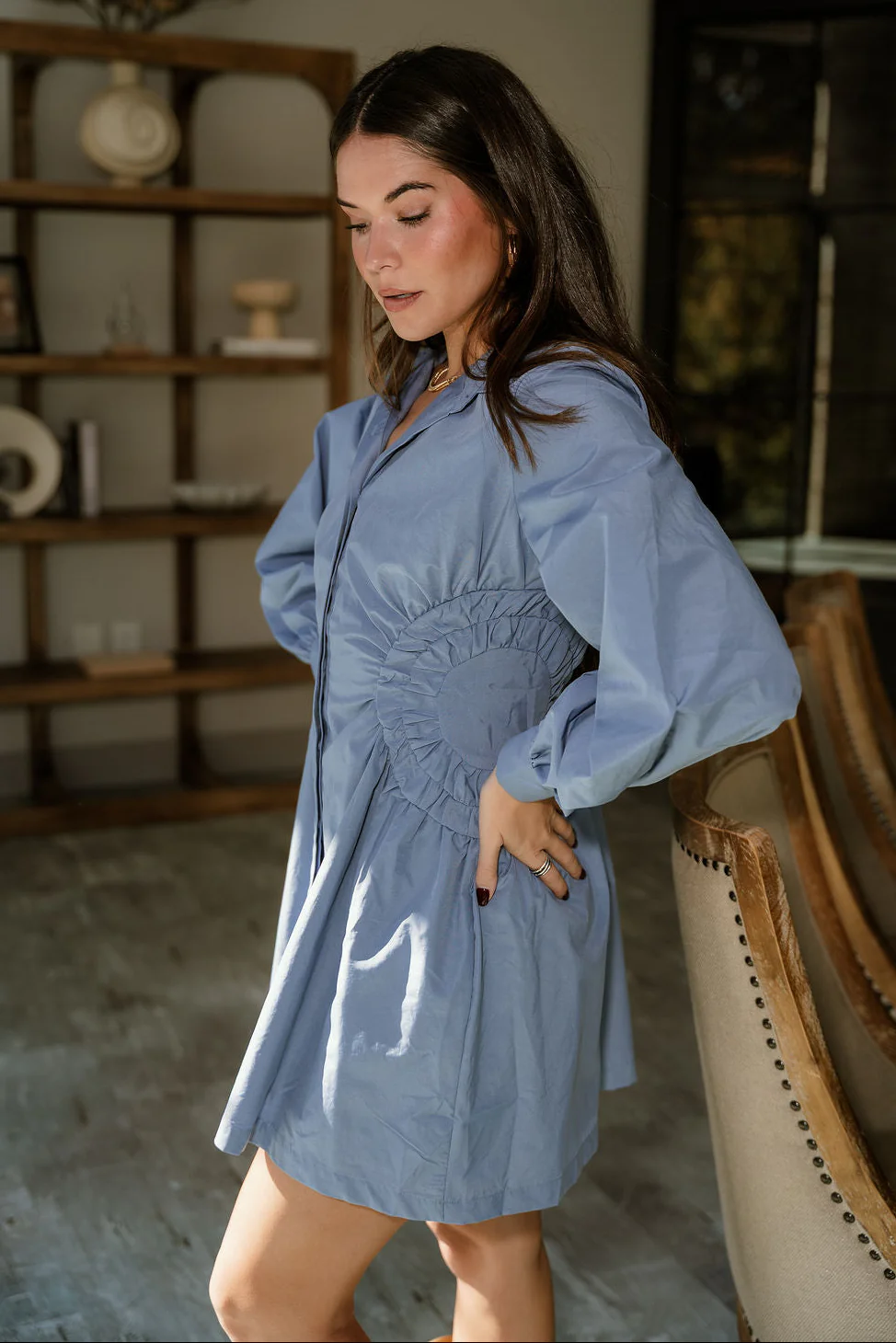 Freya Dusty Blue Ruched Mini Dress - Image 12