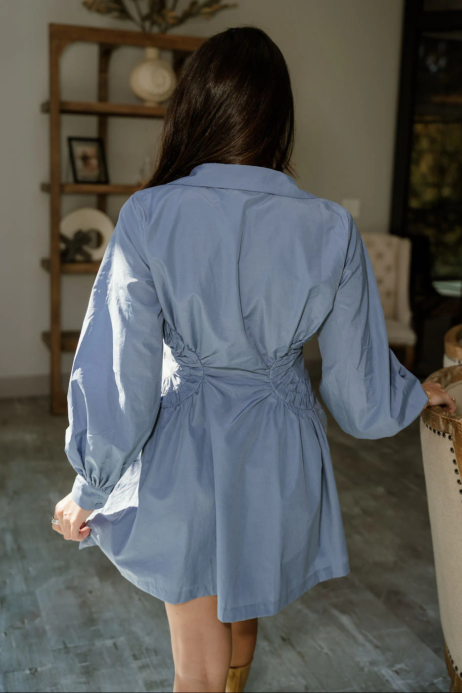 Freya Dusty Blue Ruched Mini Dress - Image 4