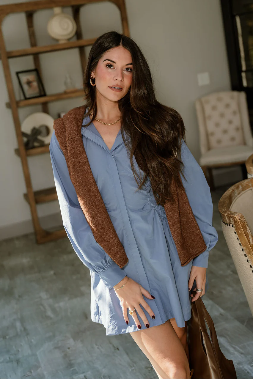 Freya Dusty Blue Ruched Mini Dress - Image 5
