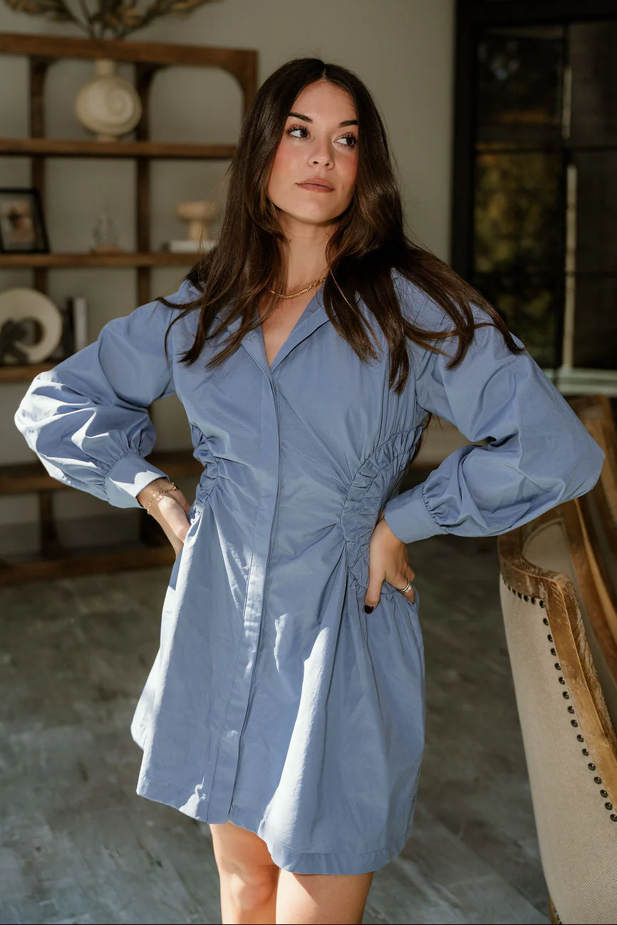 Freya Dusty Blue Ruched Mini Dress - Image 7