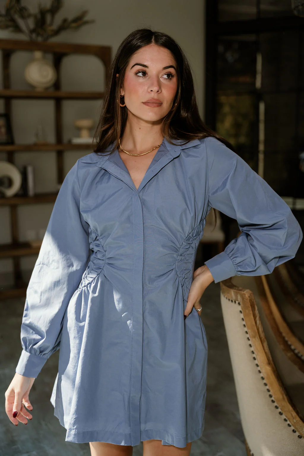 Freya Dusty Blue Ruched Mini Dress - Image 9