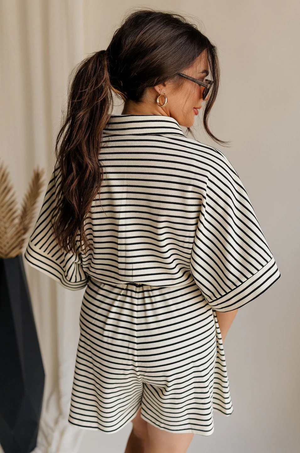 Eden Black & Cream Stripe Tie Romper - Image 4