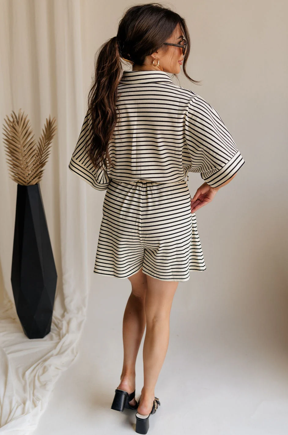 Eden Black & Cream Stripe Tie Romper - Image 8