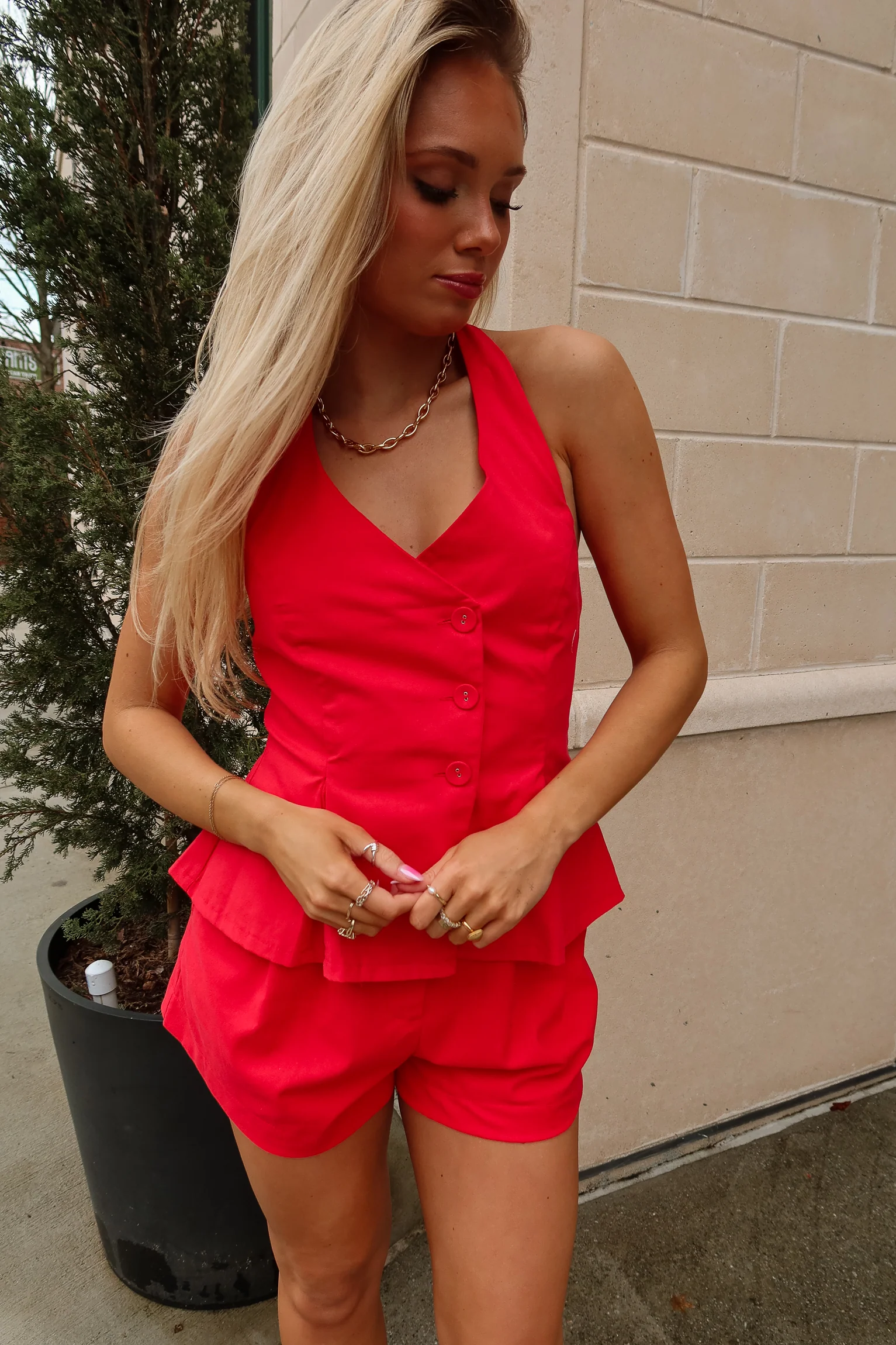 Elani Red Flare Halter Tank - Image 8
