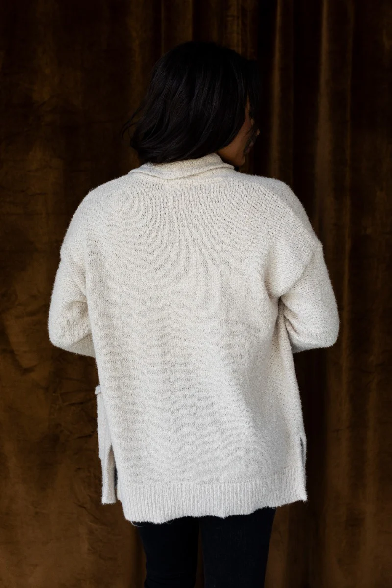 Elena Beige Open Front Cardigan - Image 4