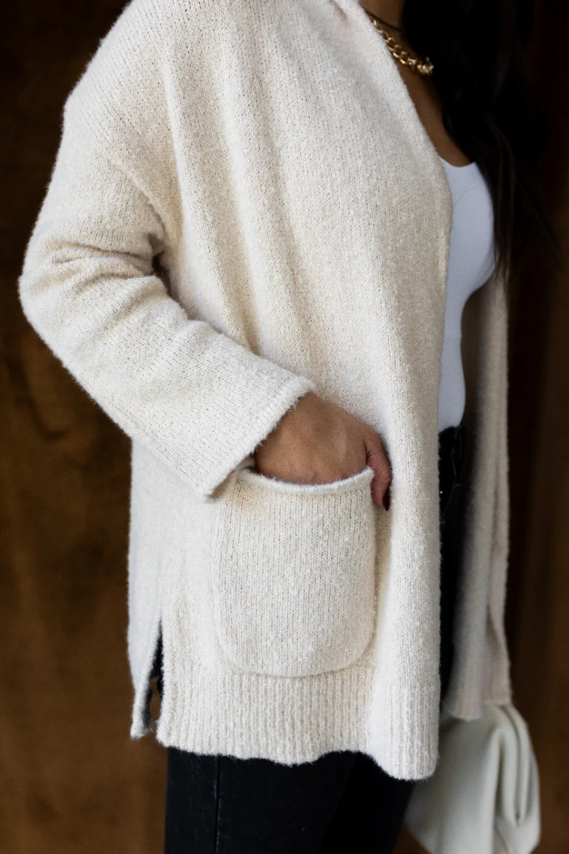 Elena Beige Open Front Cardigan - Image 5