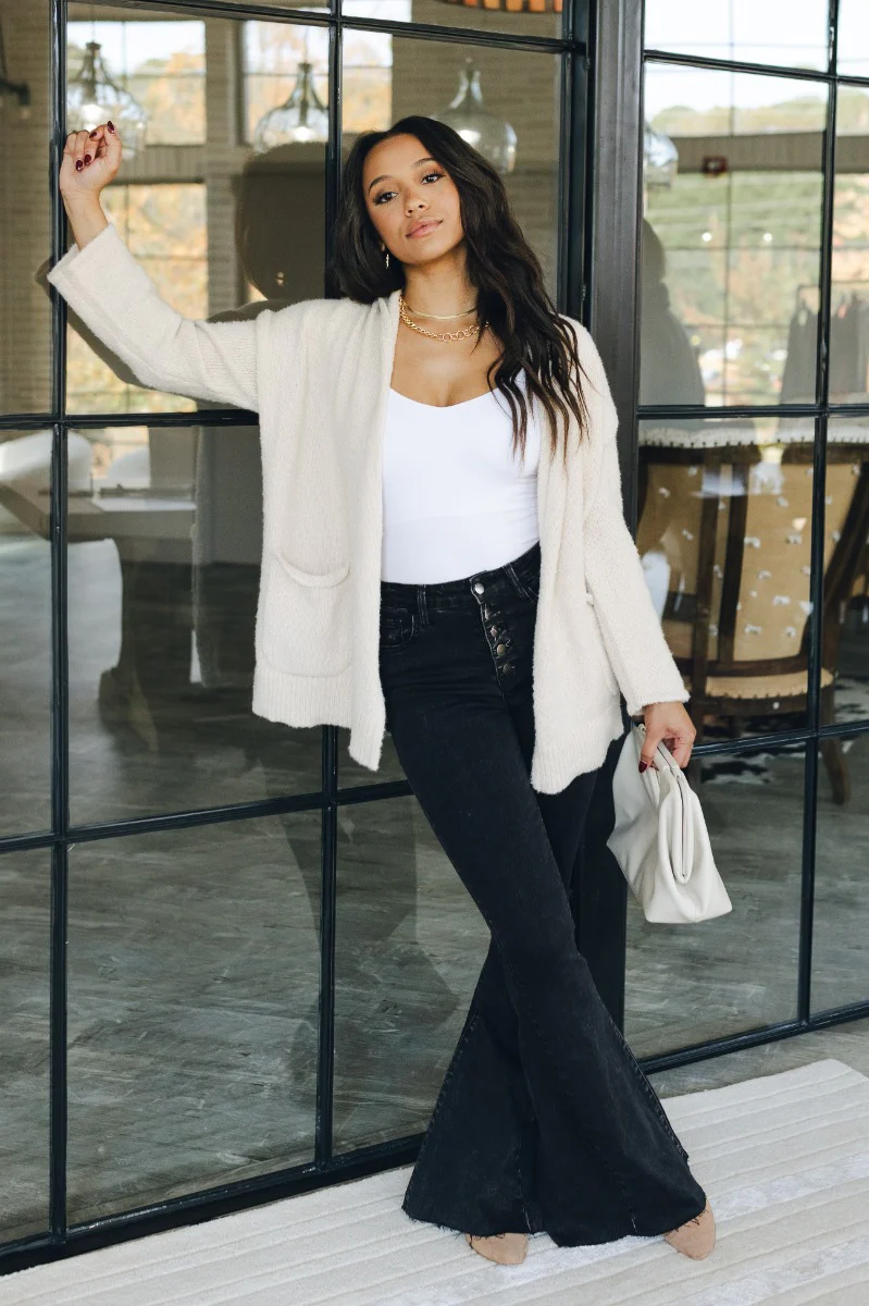 Elena Beige Open Front Cardigan - Image 6