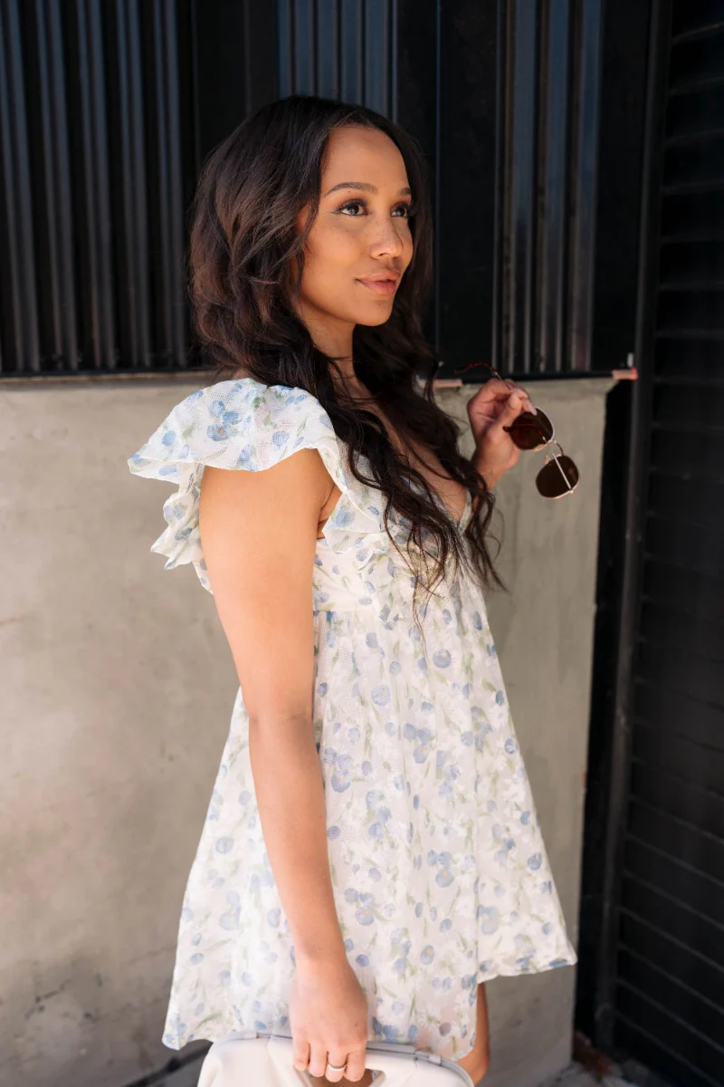 Elena Blue Multi Floral Mini Dress - Image 4