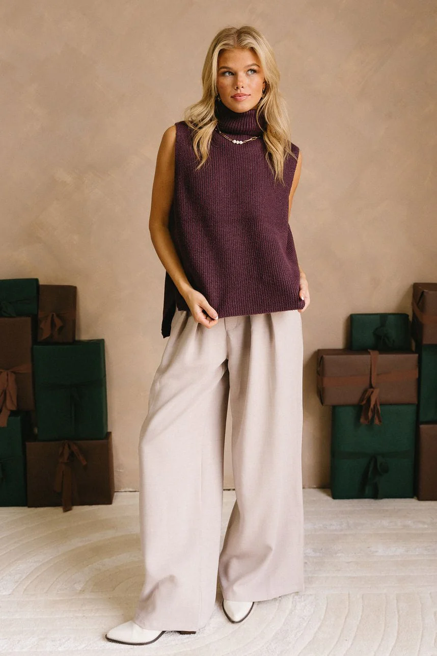 Elena Dark Plum Turtleneck Sweater Vest - Image 2
