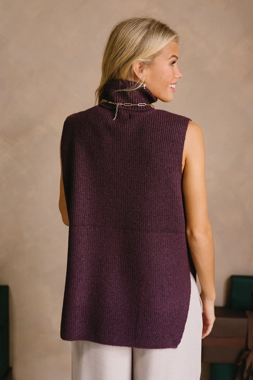 Elena Dark Plum Turtleneck Sweater Vest - Image 4