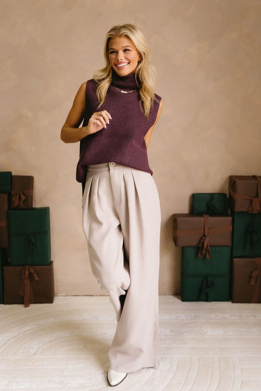 Elena Dark Plum Turtleneck Sweater Vest - Image 6