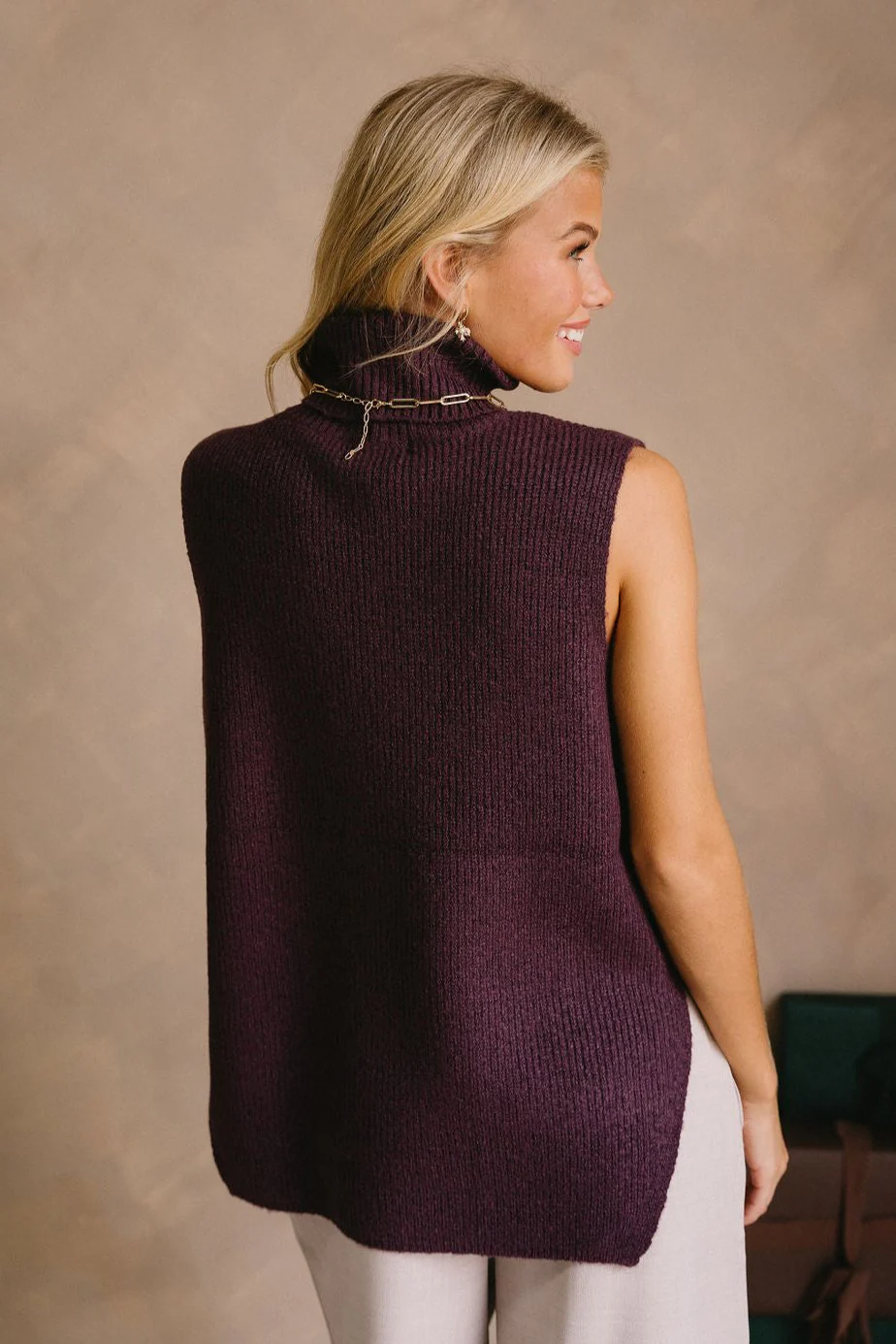 Elena Dark Plum Turtleneck Sweater Vest - Image 9
