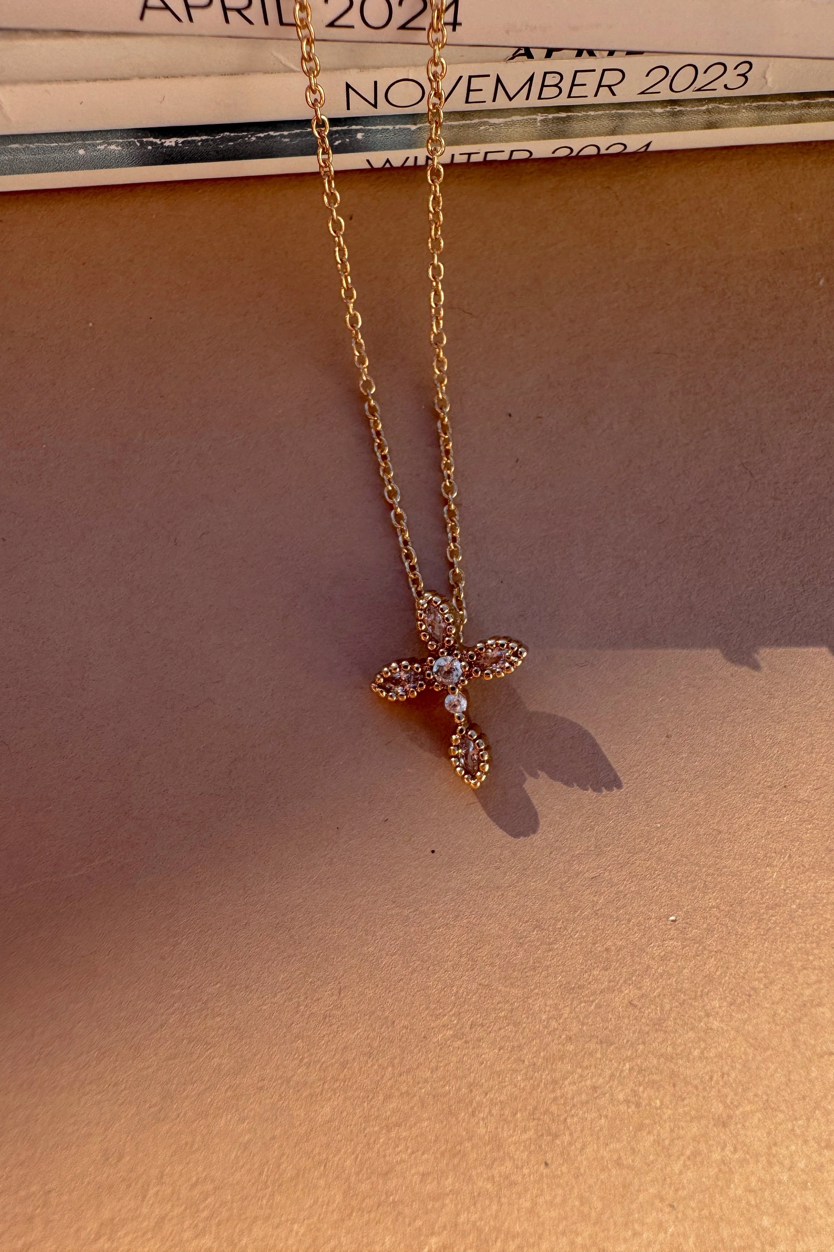 Elena Gold & Rhinestone Cross Necklace