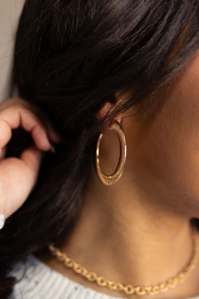 Elena Gold Textured Open Large Hoop