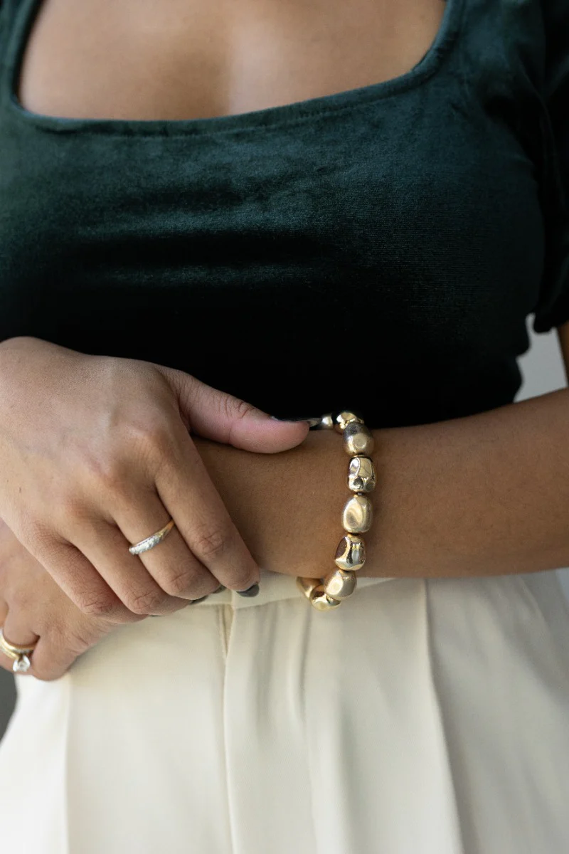 Elena Hammered Gold Beaded Bracelet