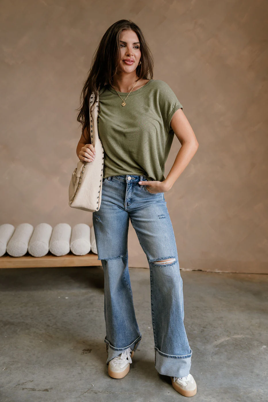 Elena Olive Green Short Sleeve Tee - Image 3