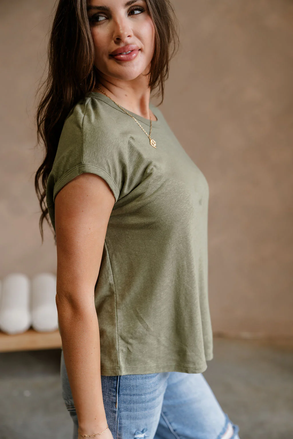 Elena Olive Green Short Sleeve Tee - Image 5