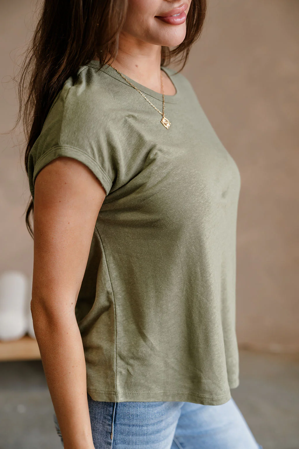 Elena Olive Green Short Sleeve Tee - Image 6