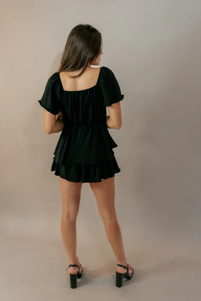 Eliana Black Tiered Short Sleeve Romper - Image 10