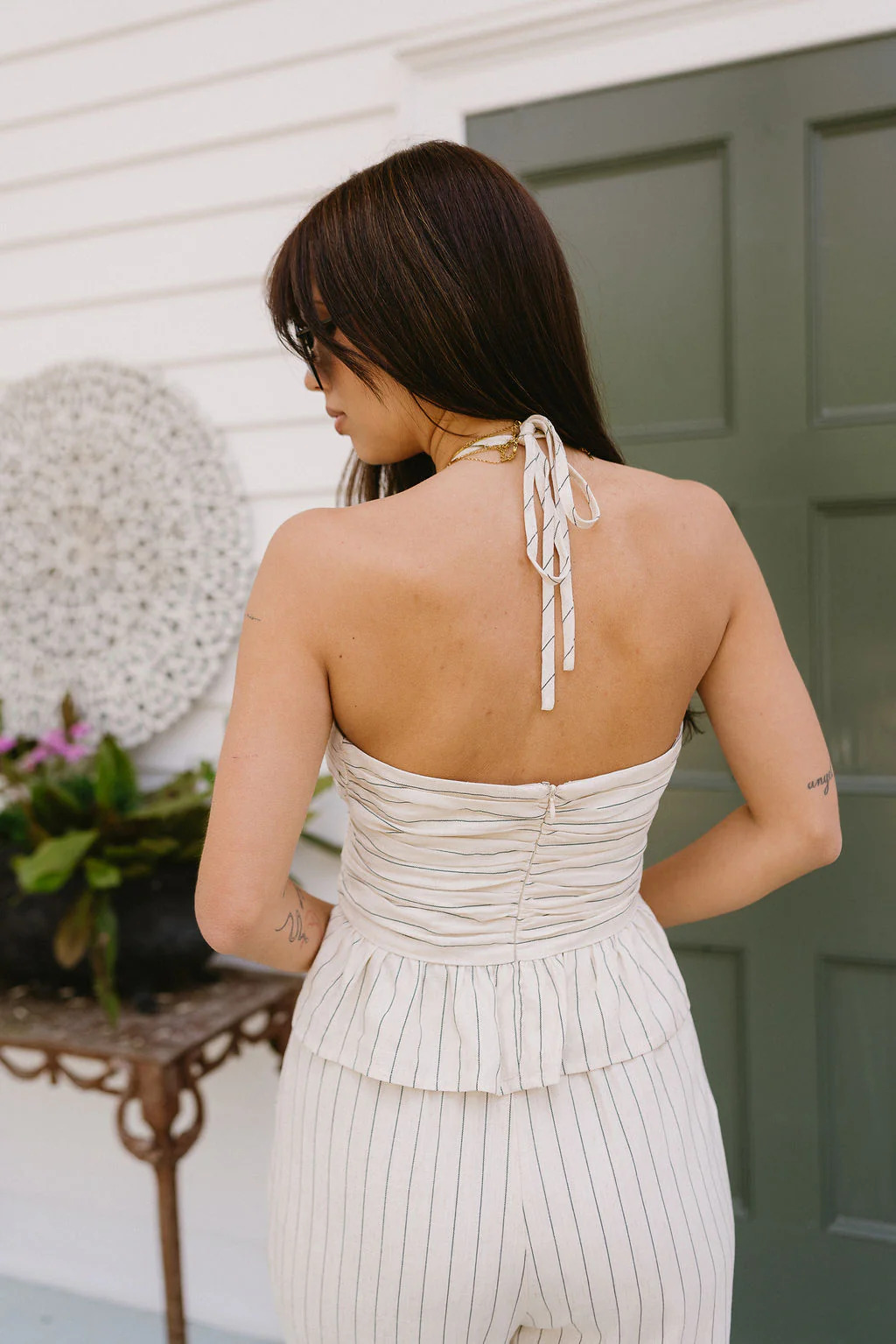 Eliana Oatmeal & Black Stripe Peplum Tank - Image 4