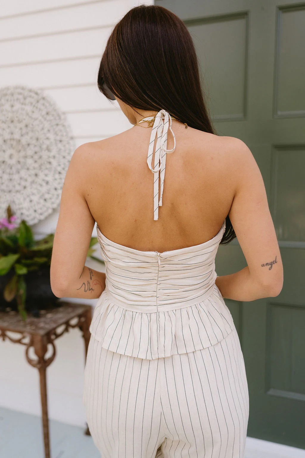 Eliana Oatmeal & Black Stripe Peplum Tank - Image 6