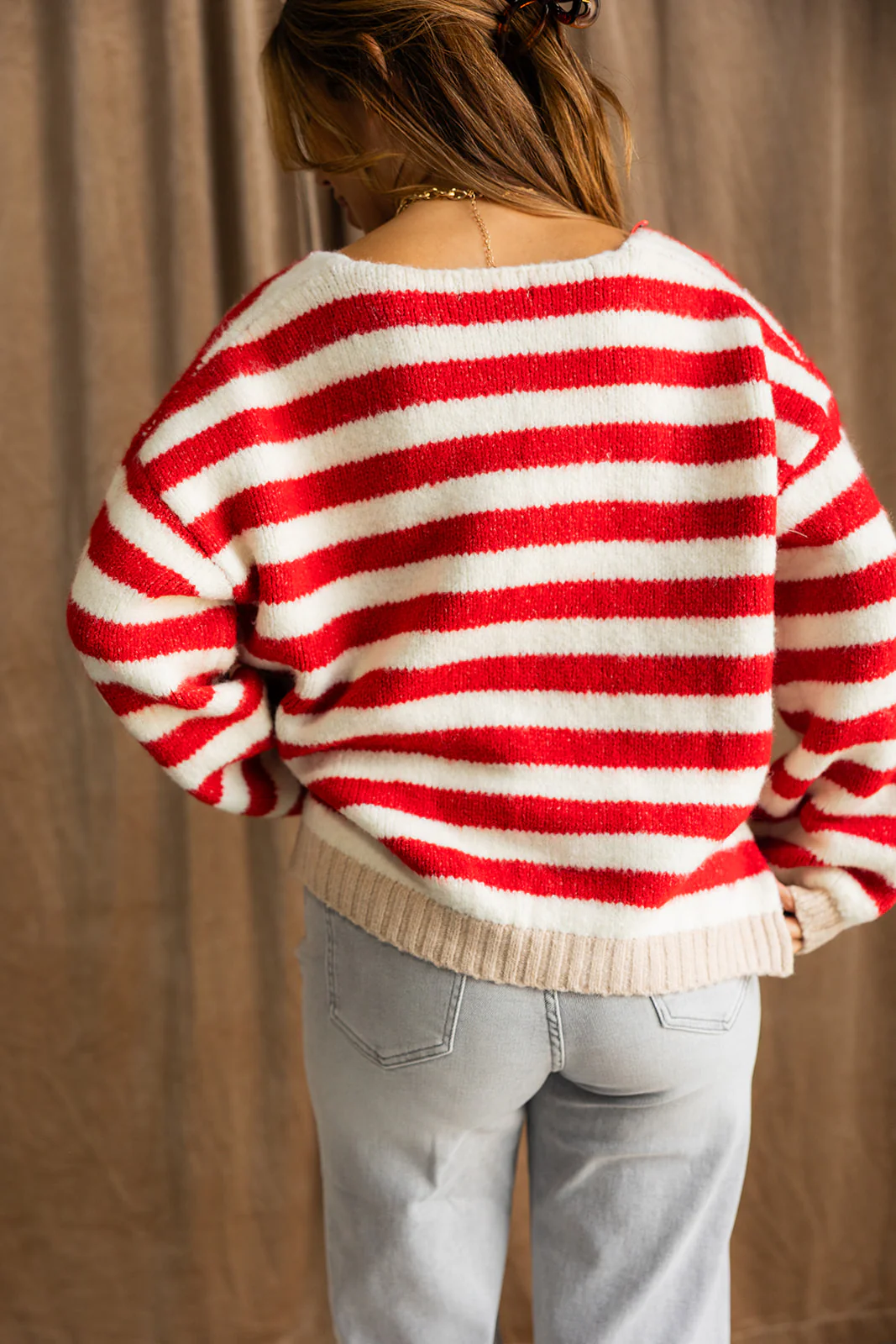 Eliana Red & Ivory Stripe Knit Sweater - Image 4
