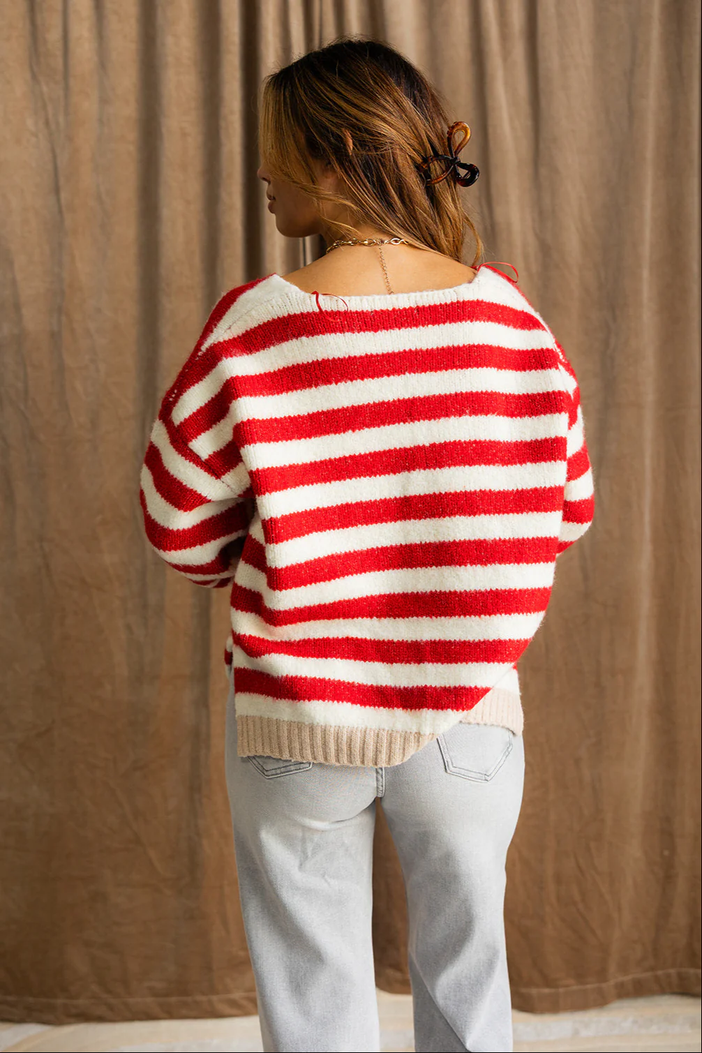 Eliana Red & Ivory Stripe Knit Sweater - Image 9