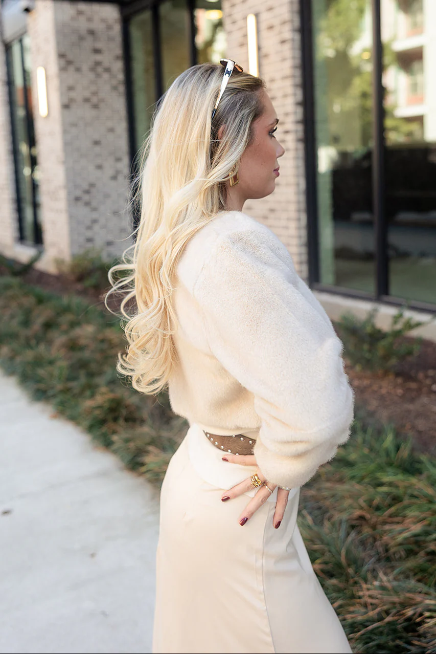 Eliana Tan Faux Fur Cardigan - Image 6