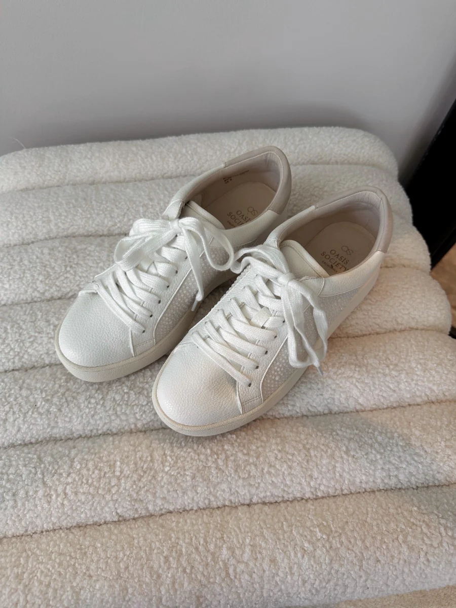 Elina White Embellished Low Top Sneakers