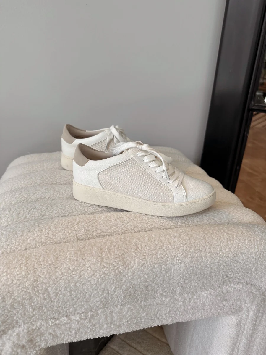 Elina White Embellished Low Top Sneakers - Image 2