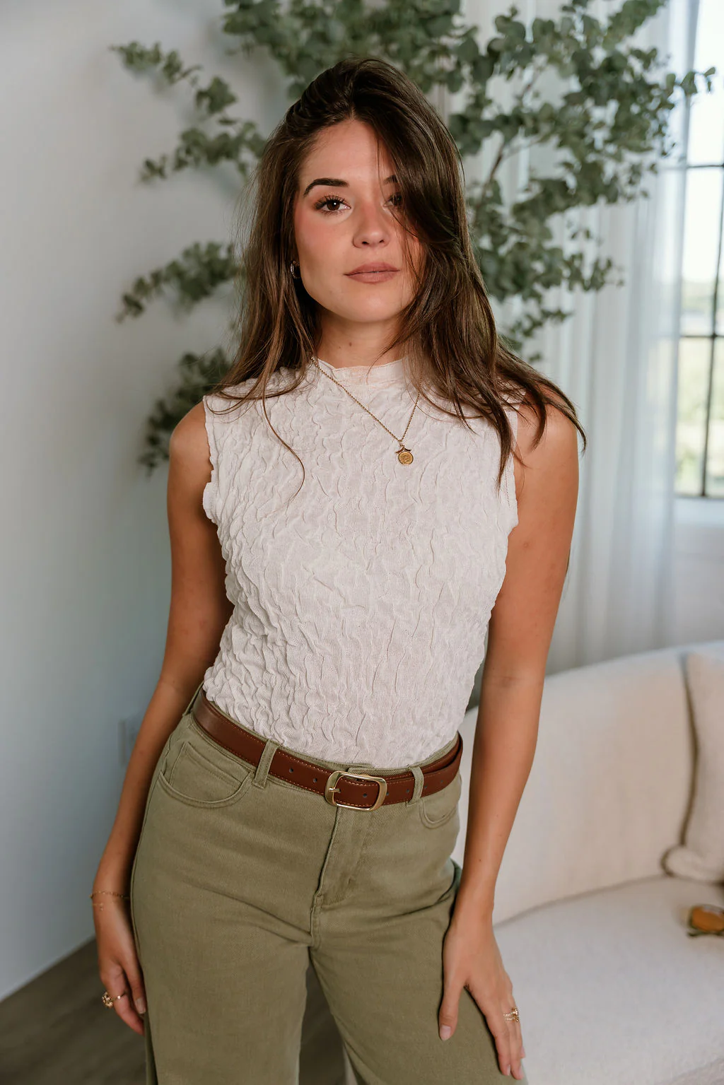 Elisa White Crinkle Sleeveless Tank - Image 6