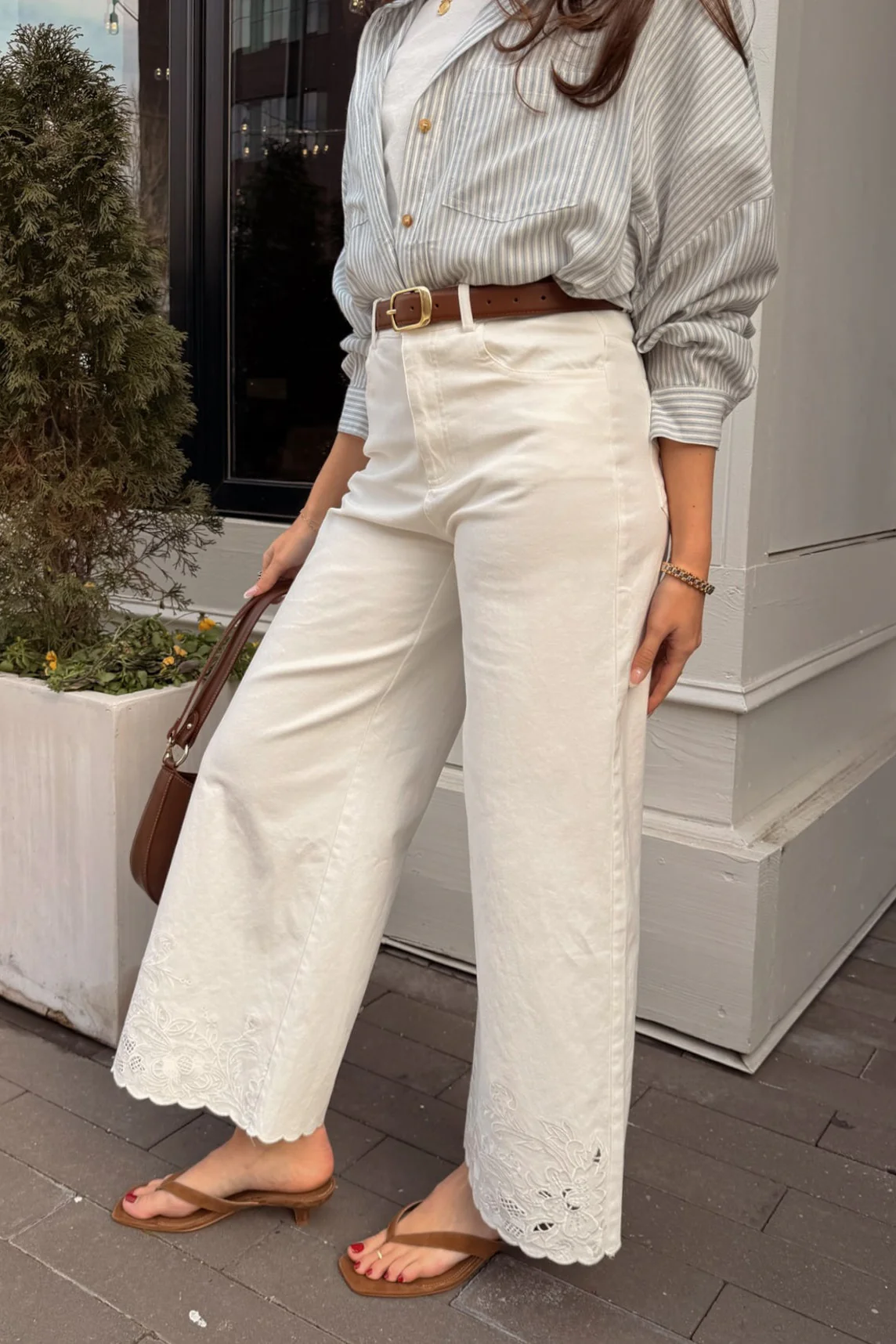 Elisa White Floral & Scallop Wide Leg Pants - Image 2