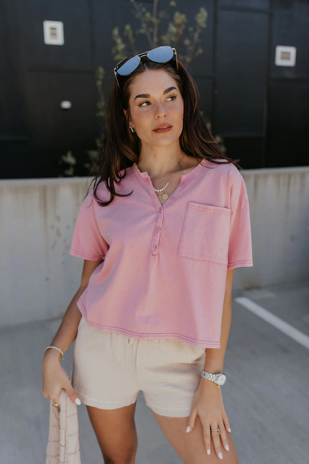 Elise Pink Cropped Short Sleeve Tee