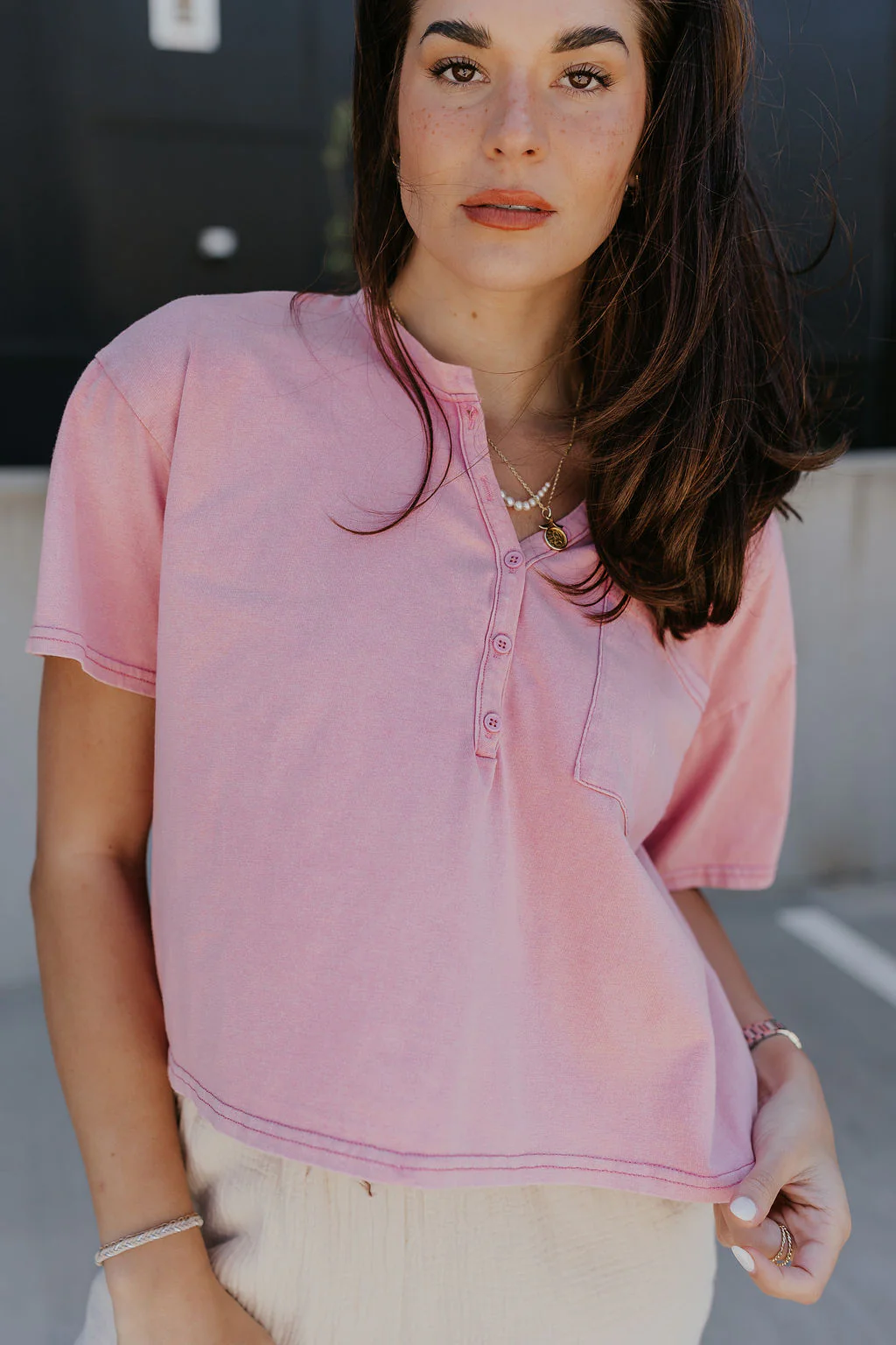 Elise Pink Cropped Short Sleeve Tee - Image 2