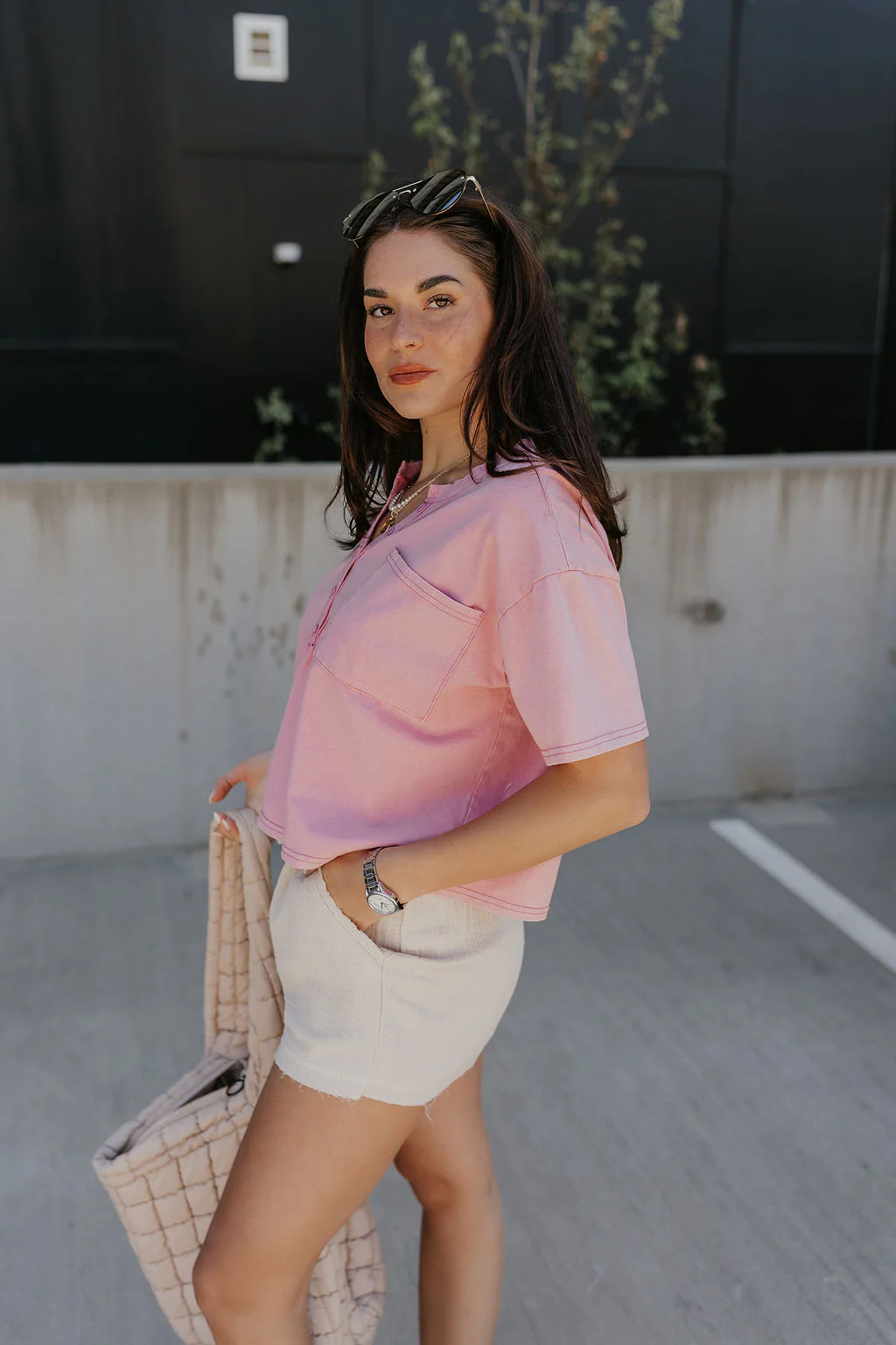 Elise Pink Cropped Short Sleeve Tee - Image 3