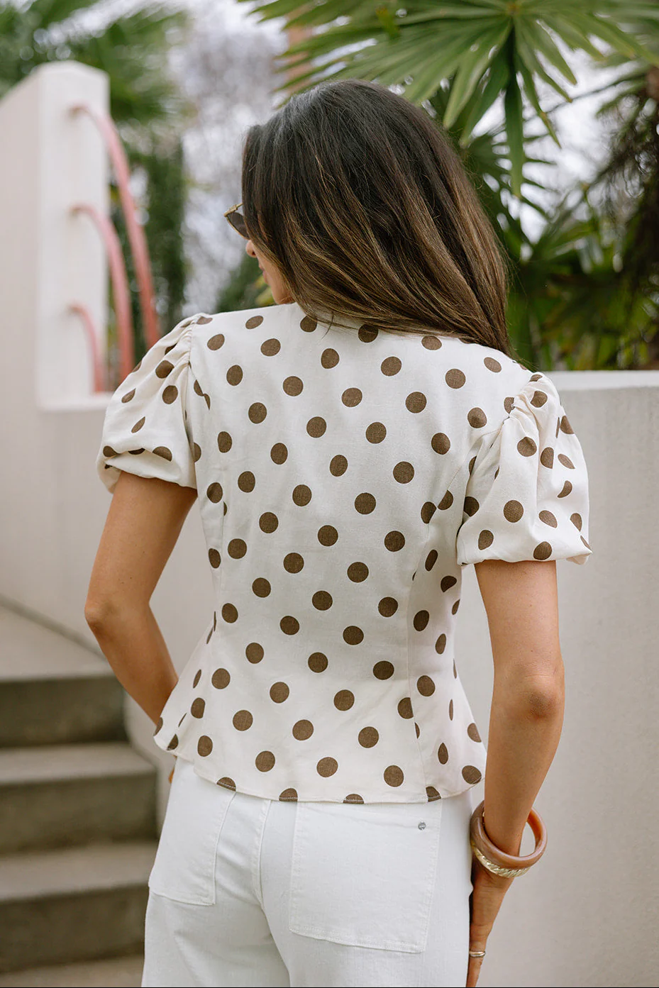 Eliza Beige & Brown Polka Dot Top - Image 4