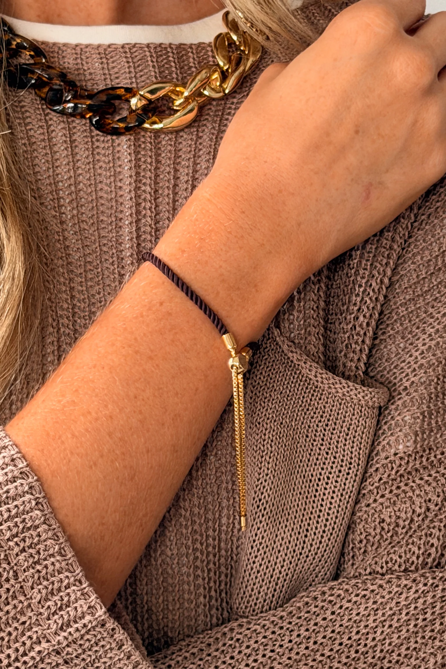 Eliza Dark Brown Rope & Gold Bracelet
