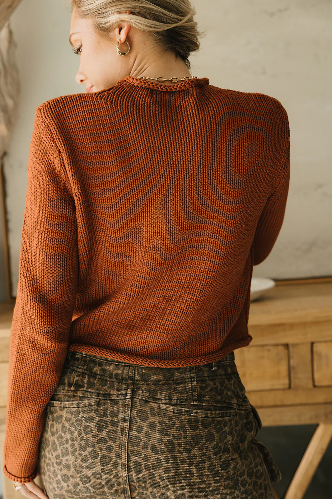 Eliza Rust Knit Long Sleeve Sweater - Image 4
