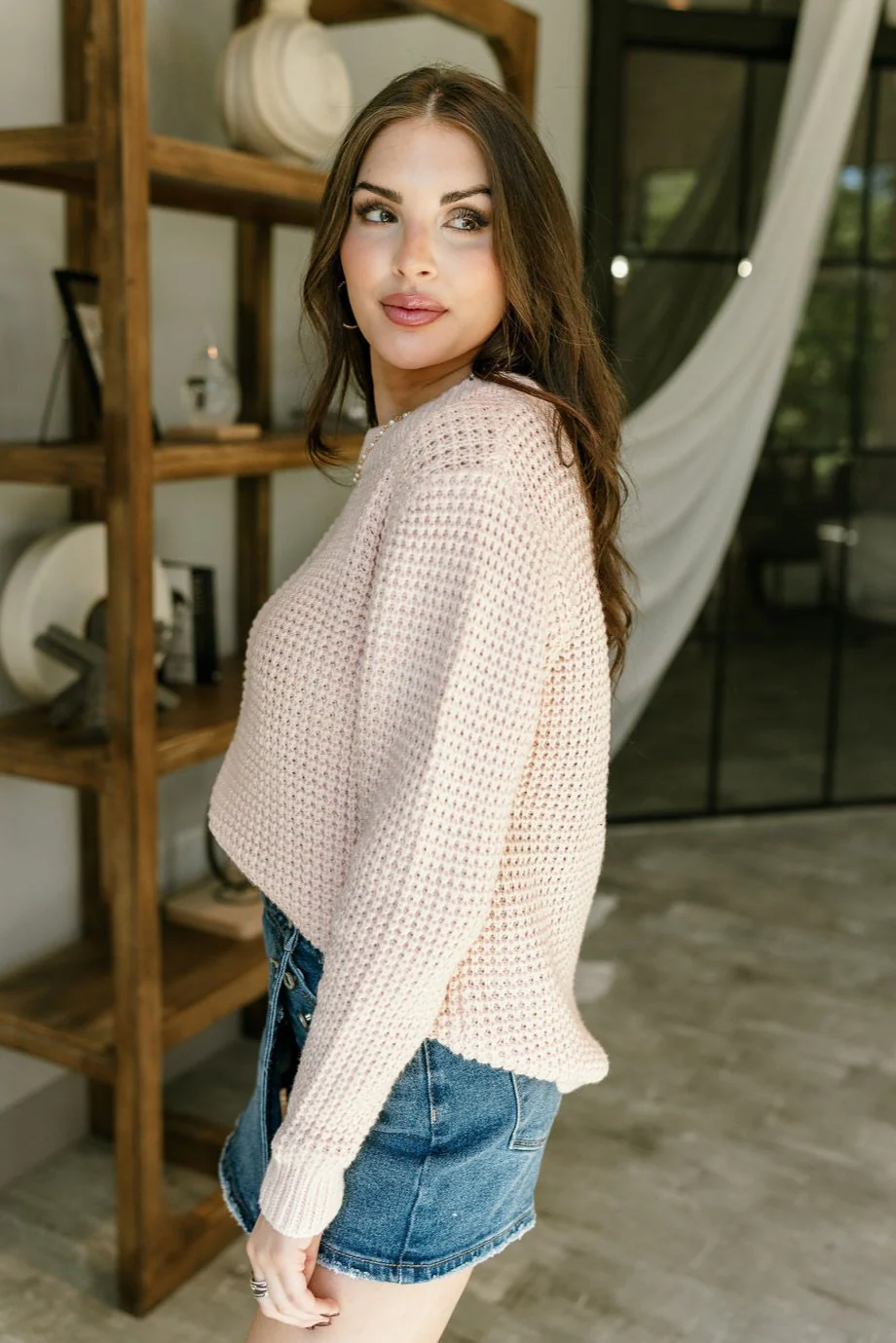 Elizabeth Blush Waffle Knit Sweater - Image 4