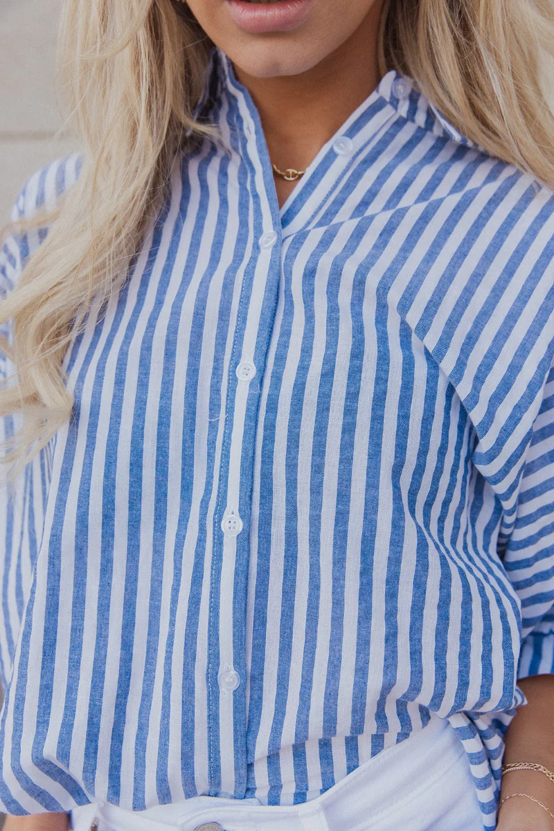 Ella Blue & White Stripe Button Up Top - Image 4