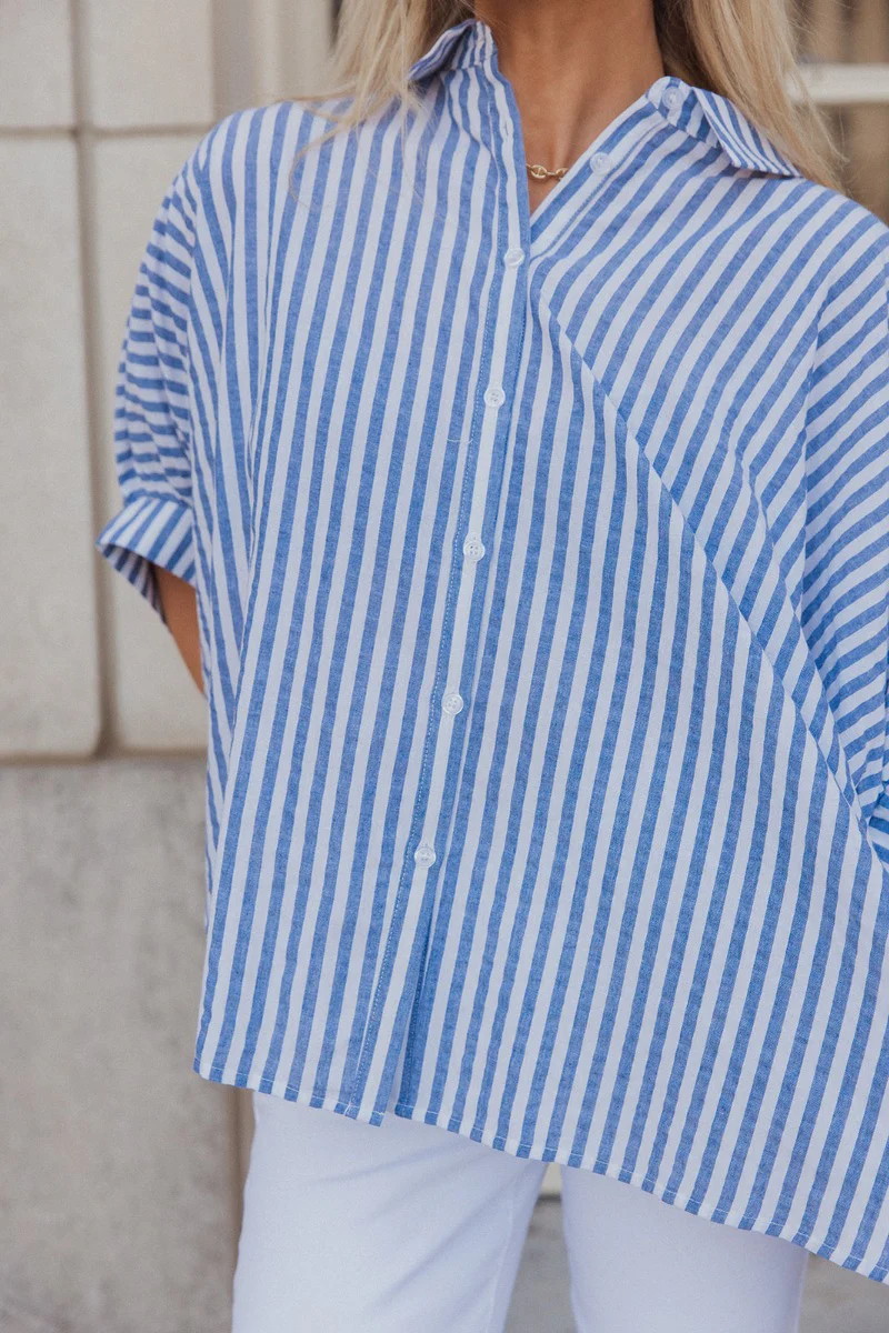 Ella Blue & White Stripe Button Up Top - Image 5