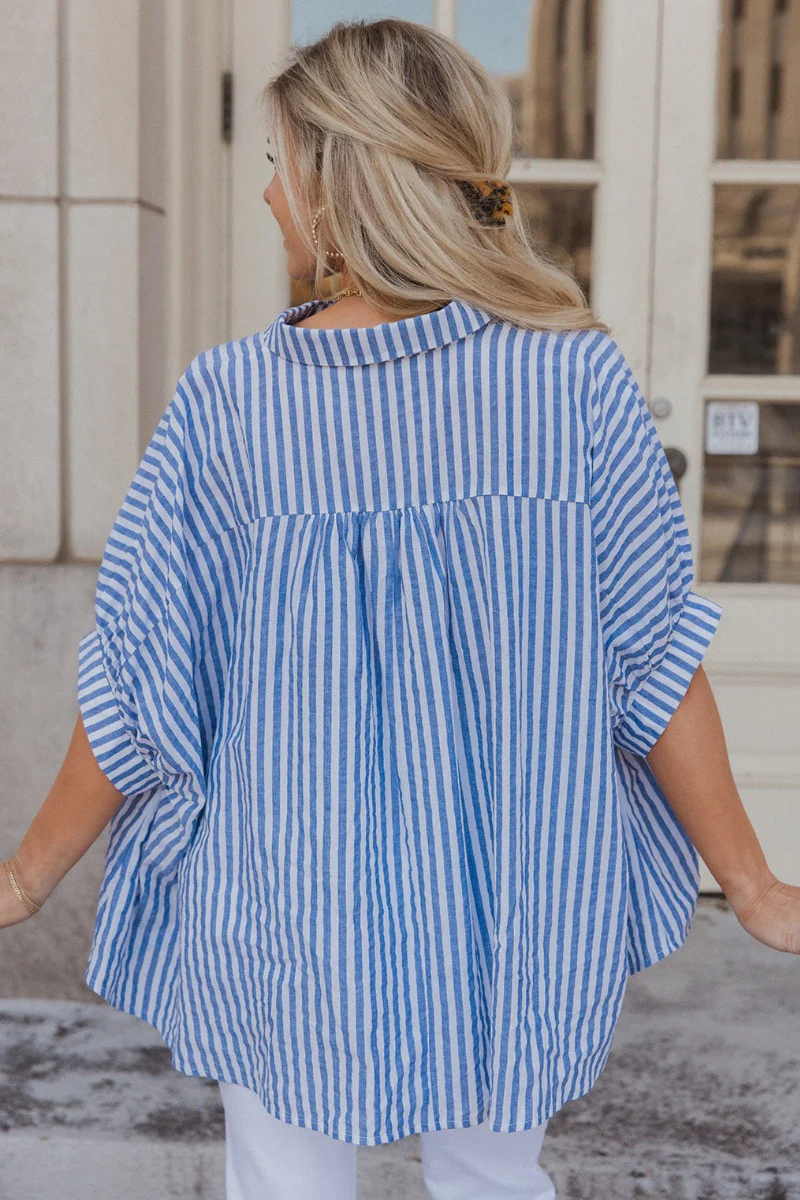 Ella Blue & White Stripe Button Up Top - Image 8