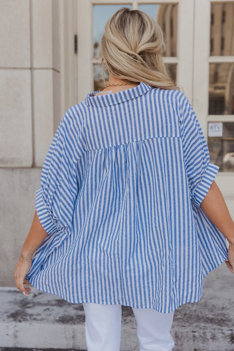 Ella Blue & White Stripe Button Up Top - Image 9