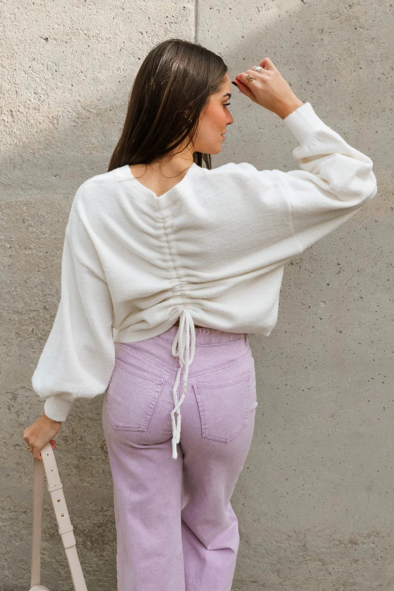 Ella Cream Drawstring Cinch Long Sleeve Sweater