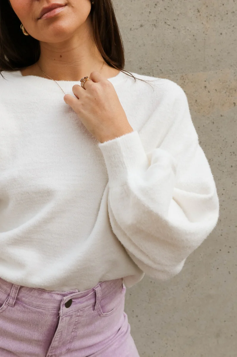 Ella Cream Drawstring Cinch Long Sleeve Sweater - Image 3