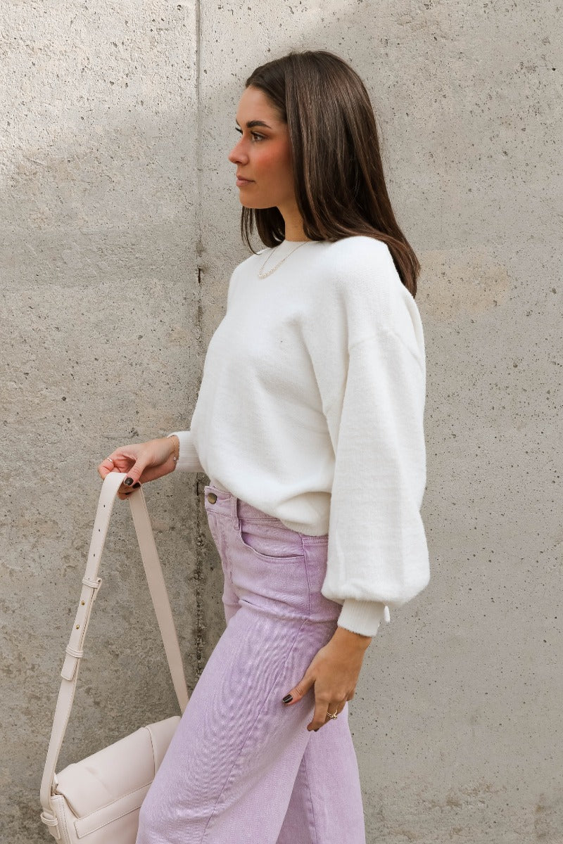 Ella Cream Drawstring Cinch Long Sleeve Sweater - Image 4