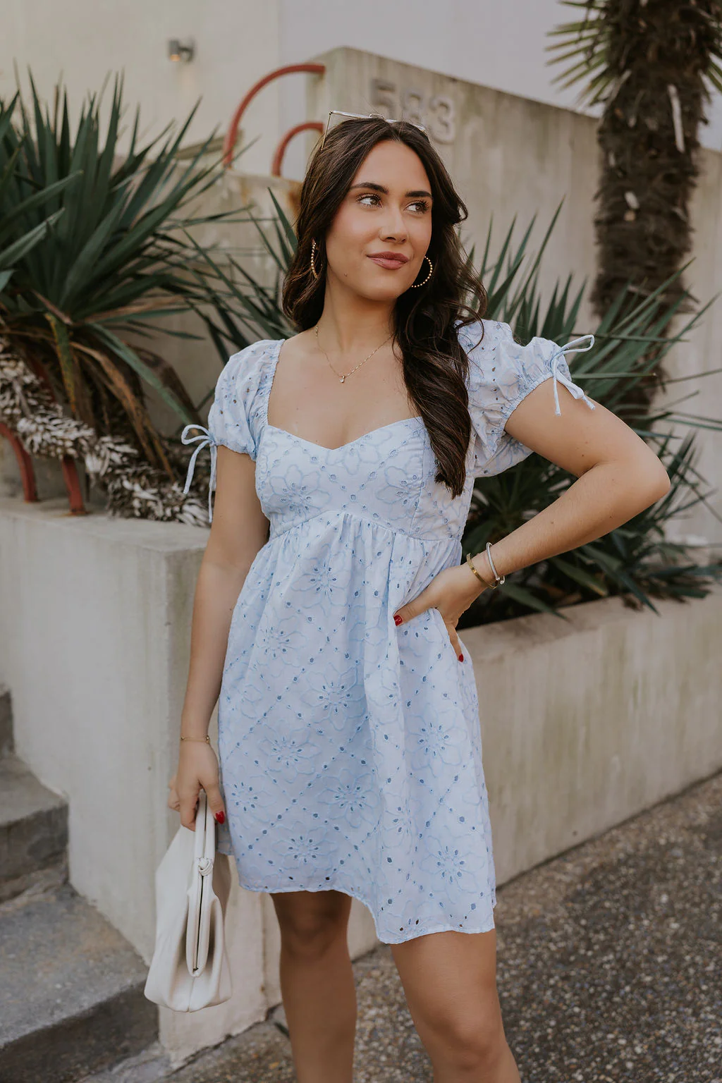 Ella Light Blue Eyelet Mini Dress
