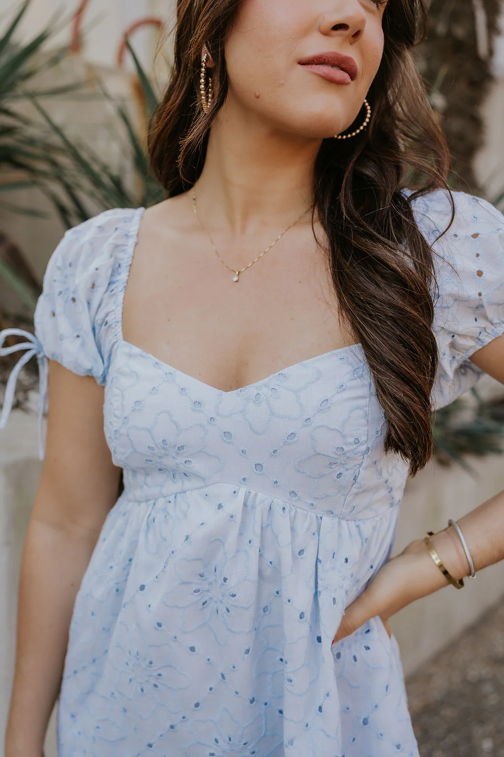 Ella Light Blue Eyelet Mini Dress - Image 2