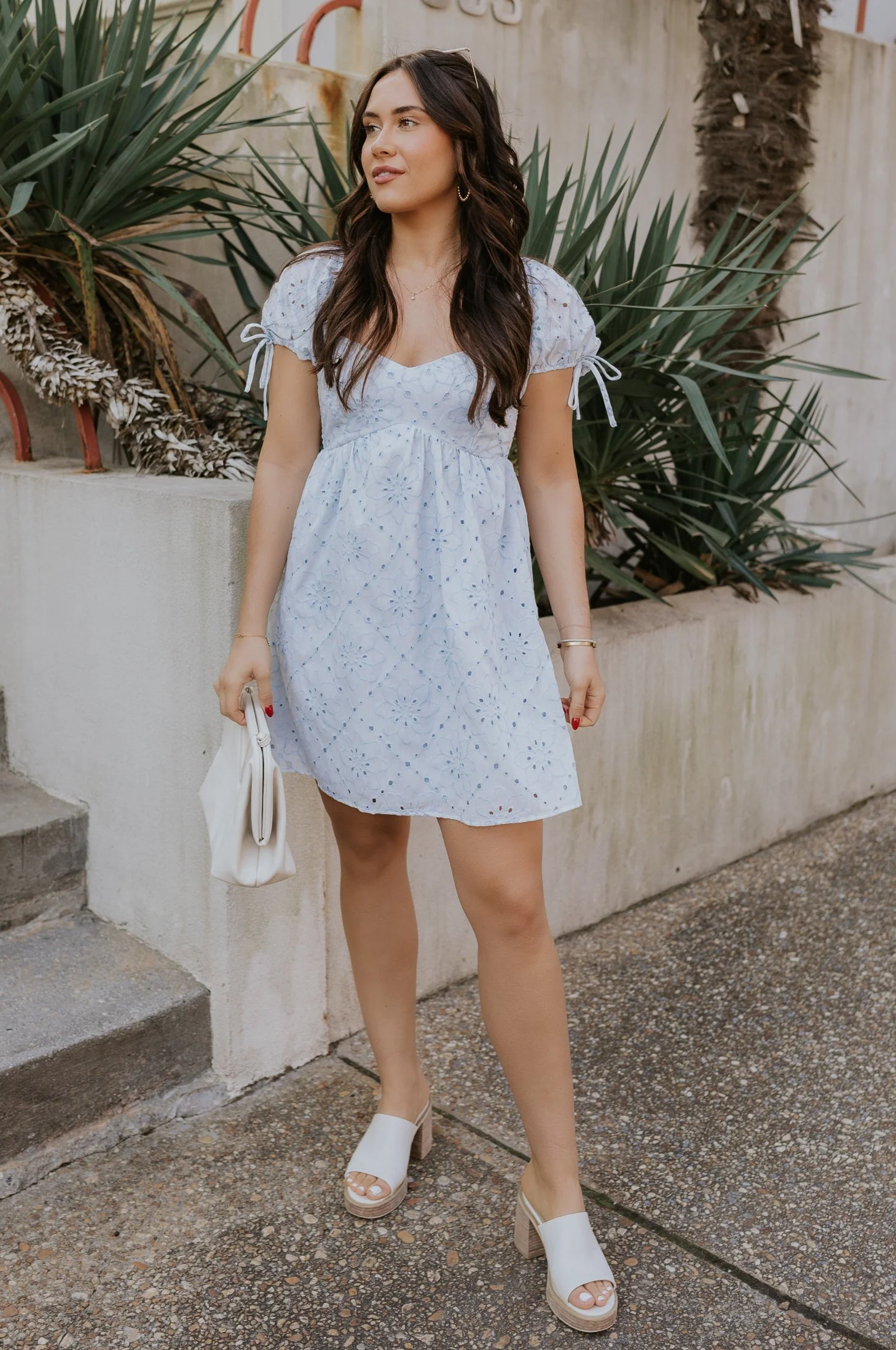 Ella Light Blue Eyelet Mini Dress - Image 3