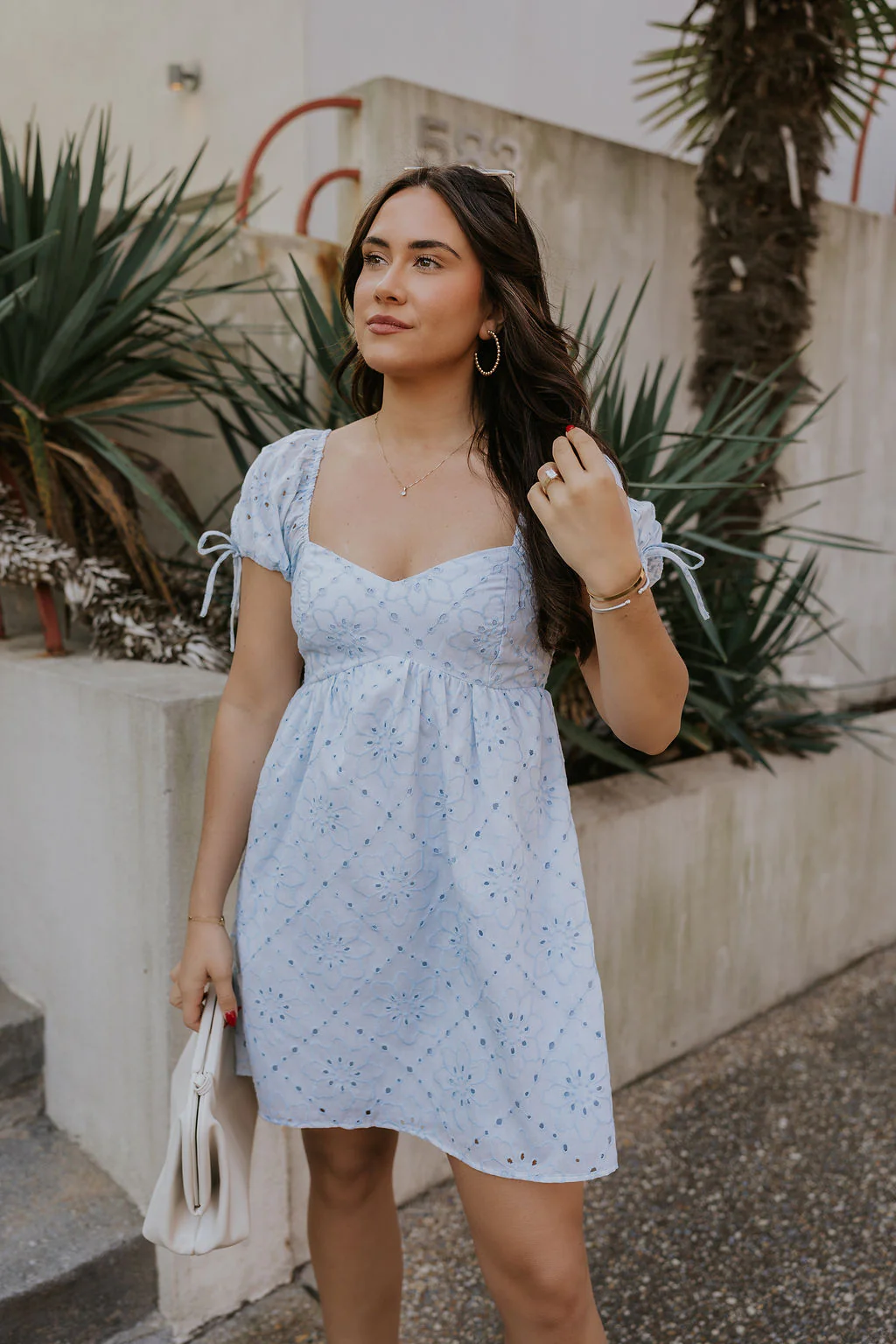 Ella Light Blue Eyelet Mini Dress - Image 4